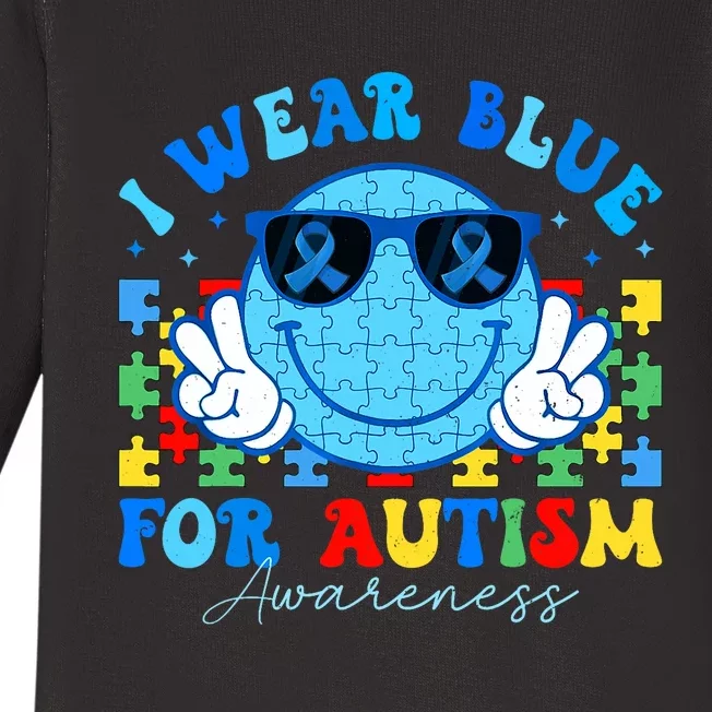 I Wear Blue For Autism Awareness Month Teacher Baby Long Sleeve Bodysuit