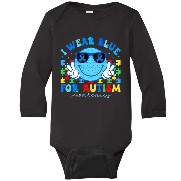 I Wear Blue For Autism Awareness Month Teacher Baby Long Sleeve Bodysuit