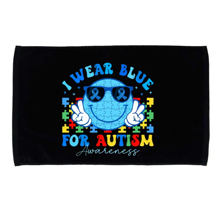 I Wear Blue For Autism Awareness Month Teacher Microfiber Hand Towel