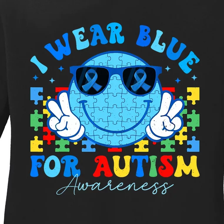 I Wear Blue For Autism Awareness Month Teacher Ladies Long Sleeve Shirt