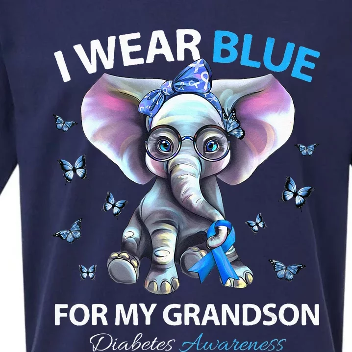 I Wear Blue For My Grandson Diabetes Awareness Elephant Sueded Cloud Jersey T-Shirt