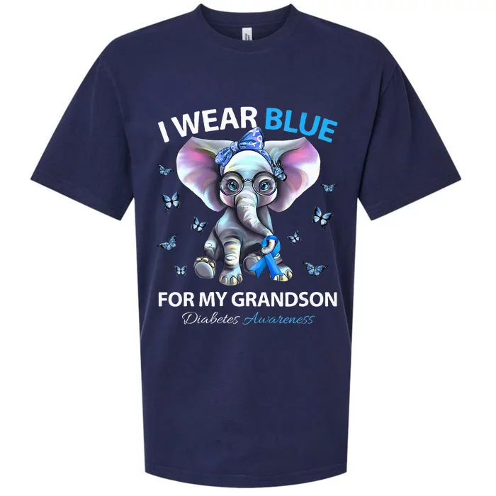 I Wear Blue For My Grandson Diabetes Awareness Elephant Sueded Cloud Jersey T-Shirt