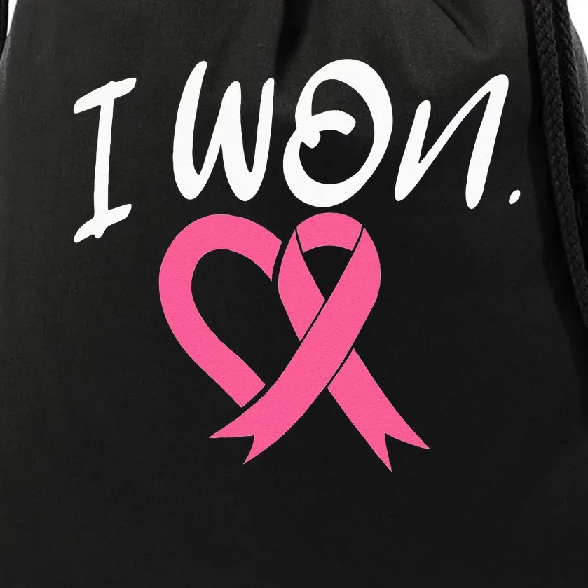 I Won Breast Cancer Awareness Support Pink Ribbon Survivor Drawstring Bag