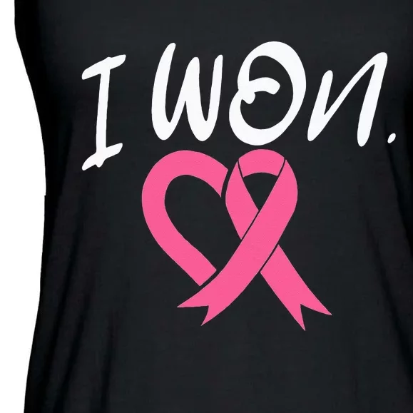 I Won Breast Cancer Awareness Support Pink Ribbon Survivor Ladies Essential Flowy Tank