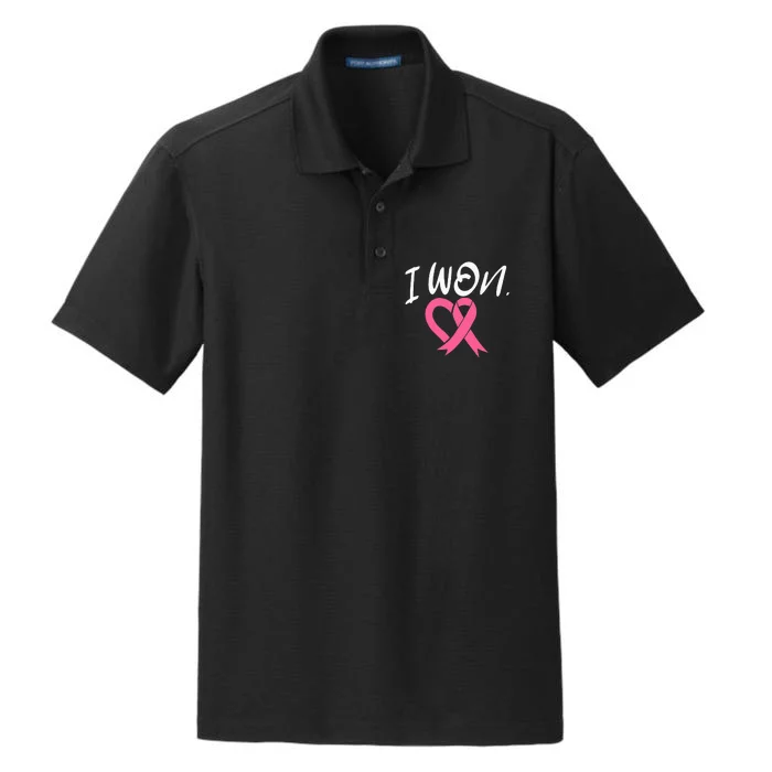 I Won Breast Cancer Awareness Support Pink Ribbon Survivor Dry Zone Grid Performance Polo