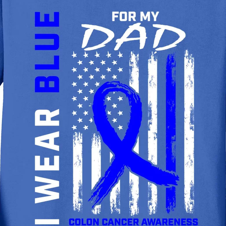 I Wear Blue For My Dad Colon Cancer Awareness American Flag Meaningful Gift Kids Long Sleeve Shirt