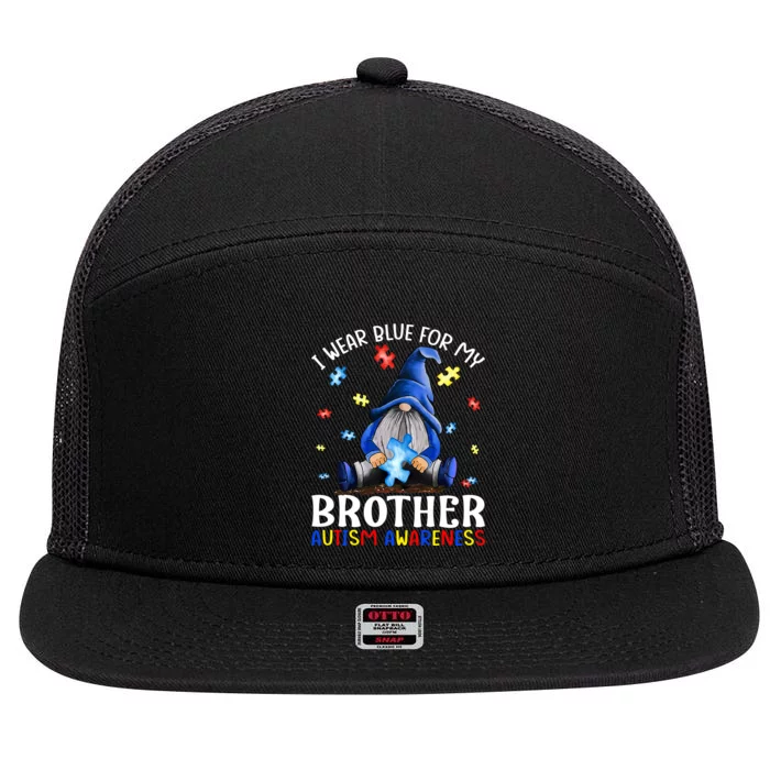 I Wear Blue For My Brother Autism Awareness Gnomes 7 Panel Mesh Trucker Snapback Hat