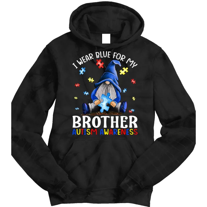 I Wear Blue For My Brother Autism Awareness Gnomes Tie Dye Hoodie