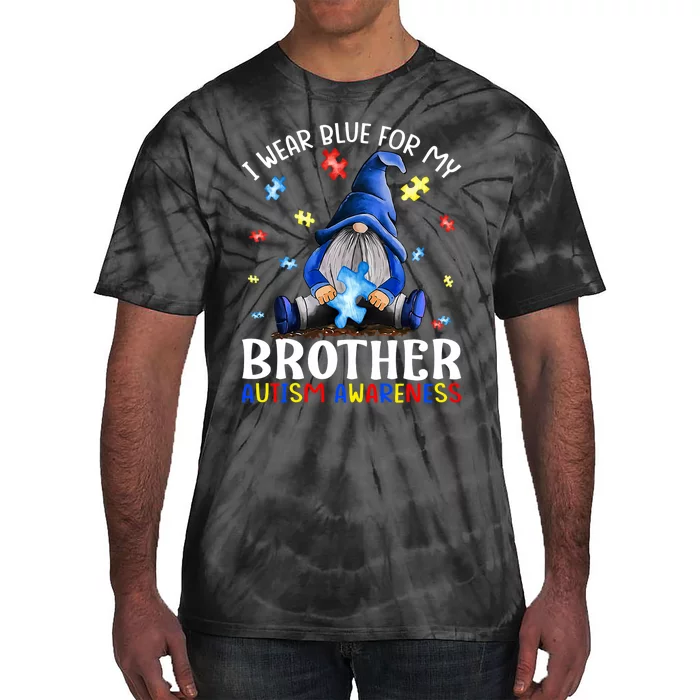 I Wear Blue For My Brother Autism Awareness Gnomes Tie-Dye T-Shirt