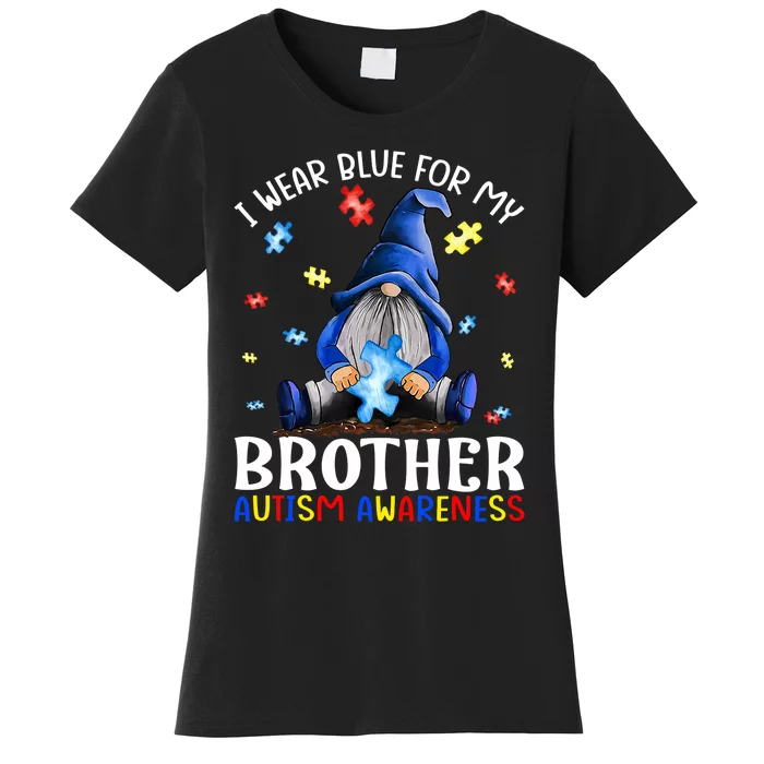 I Wear Blue For My Brother Autism Awareness Gnomes Women's T-Shirt