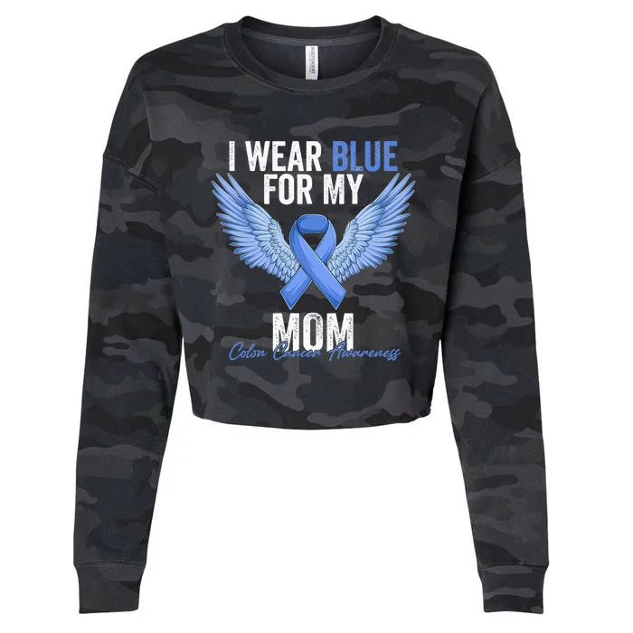 I Wear Blue For My Mom Colon Cancer Awareness Cropped Pullover Crew