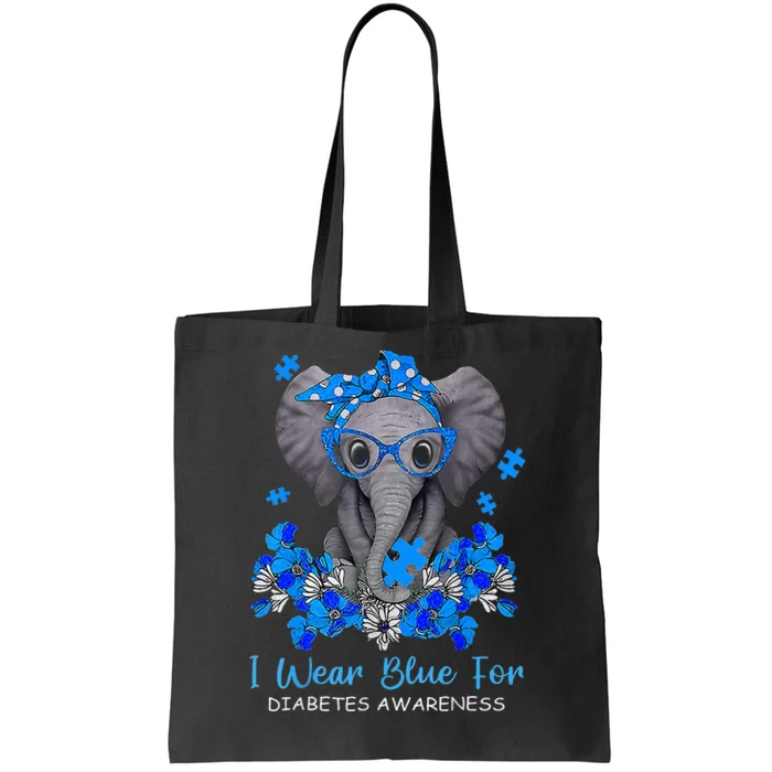 I Wear Blue For Diabetes Awareness Elephant Warrior Tote Bag