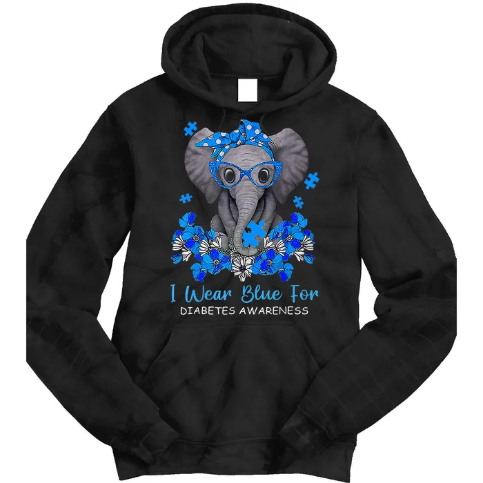 I Wear Blue For Diabetes Awareness Elephant Warrior Tie Dye Hoodie