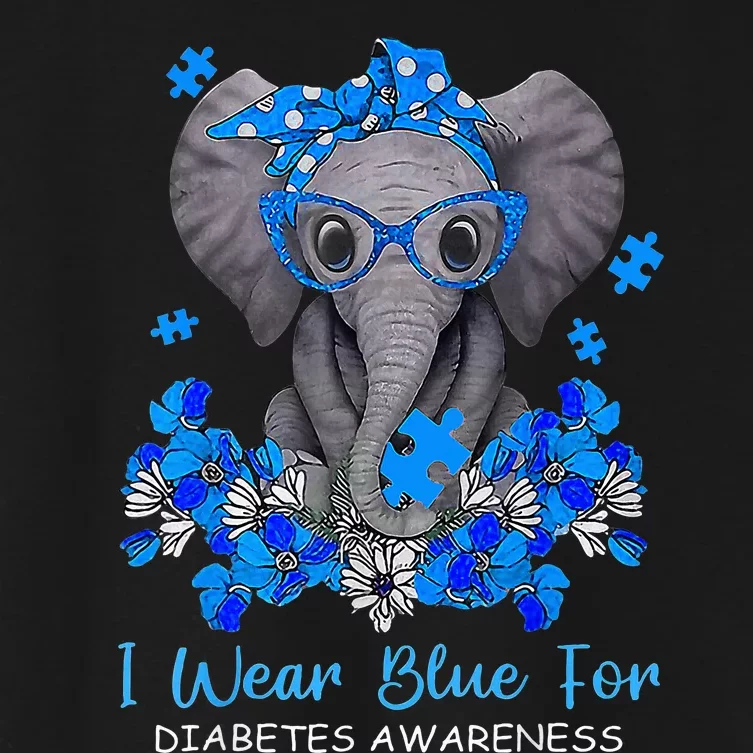 I Wear Blue For Diabetes Awareness Elephant Warrior Women's Crop Top Tee