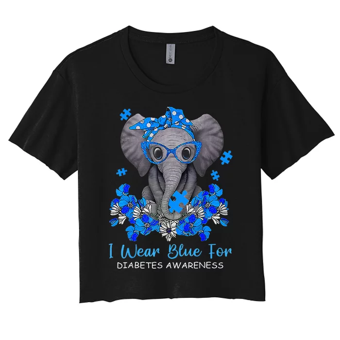 I Wear Blue For Diabetes Awareness Elephant Warrior Women's Crop Top Tee