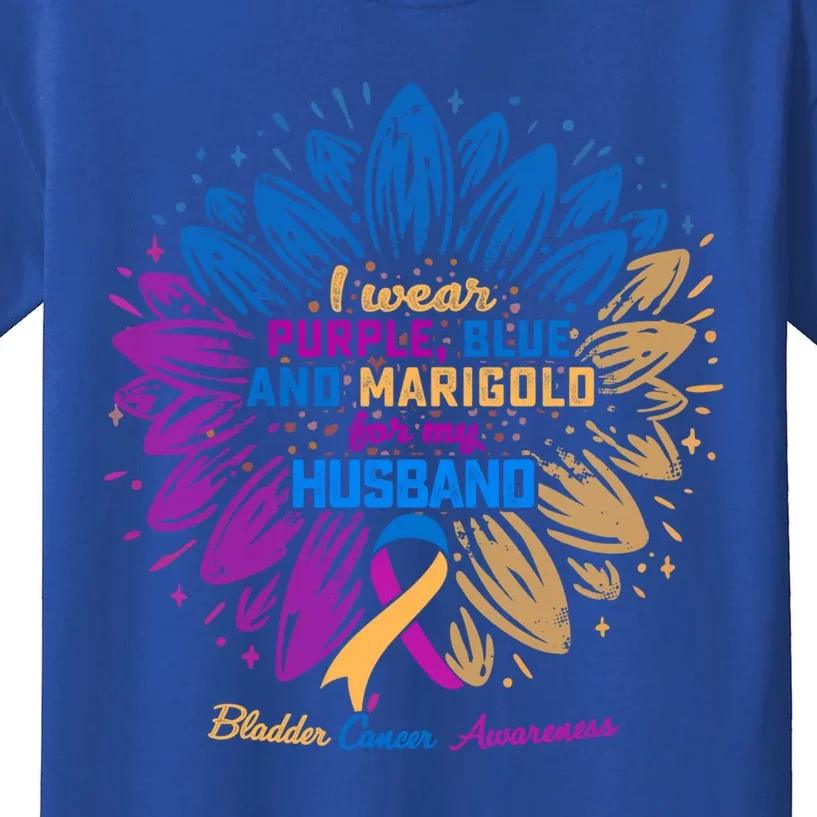 I Wear Blue Purple Marigold For My Husband Gift Bladder Cancer Gift Kids T-Shirt