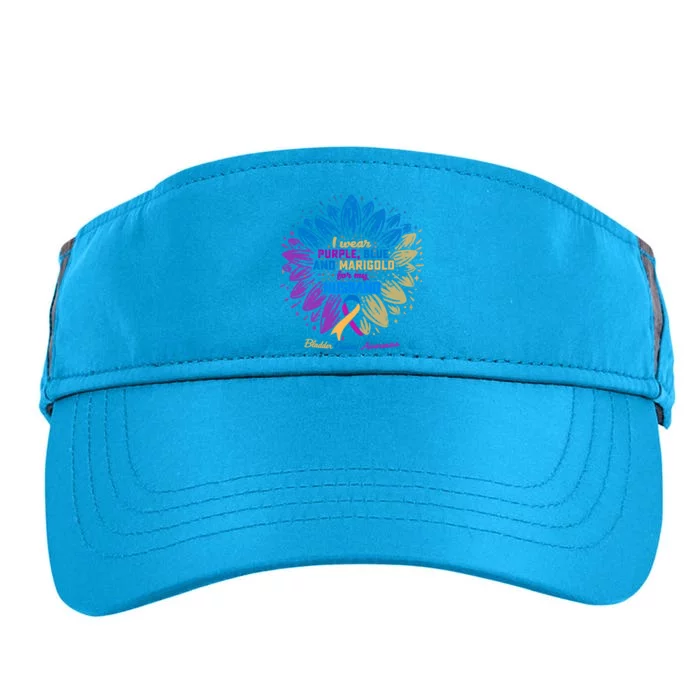 I Wear Blue Purple Marigold For My Husband Gift Bladder Cancer Gift Adult Drive Performance Visor