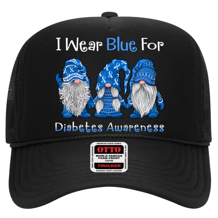 I Wear Blue For Diabetes Awareness Gnomes Blue High Crown Mesh Trucker Hat