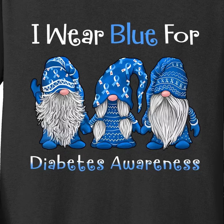 I Wear Blue For Diabetes Awareness Gnomes Blue Kids Long Sleeve Shirt