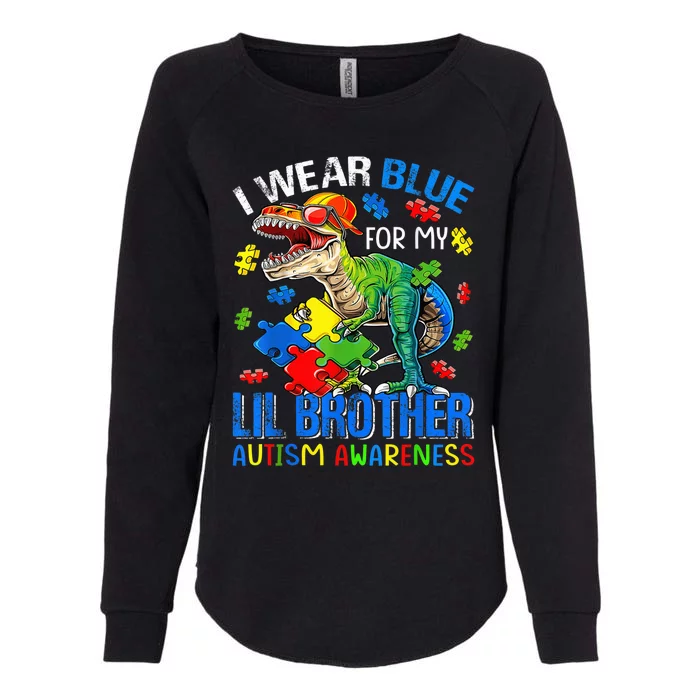 I Wear Blue For My Lil Brother Autism Awareness Dinosaur Womens California Wash Sweatshirt