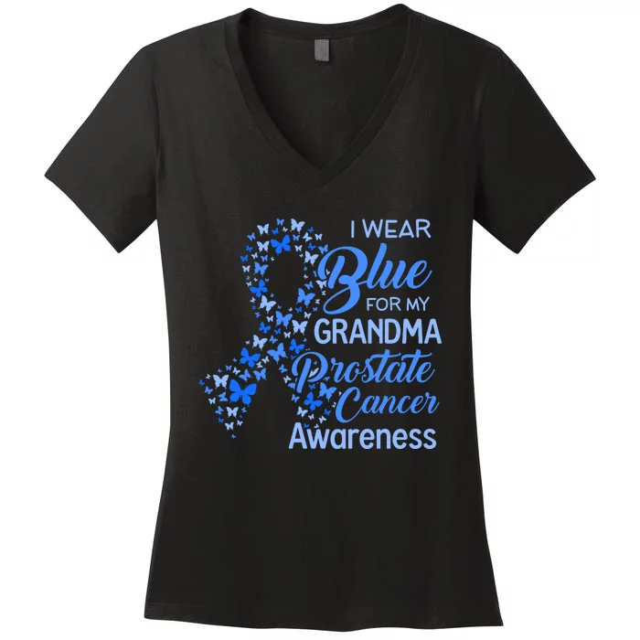 I Wear Blue For My Grandma Prostate Cancer Awareness Women's V-Neck T-Shirt