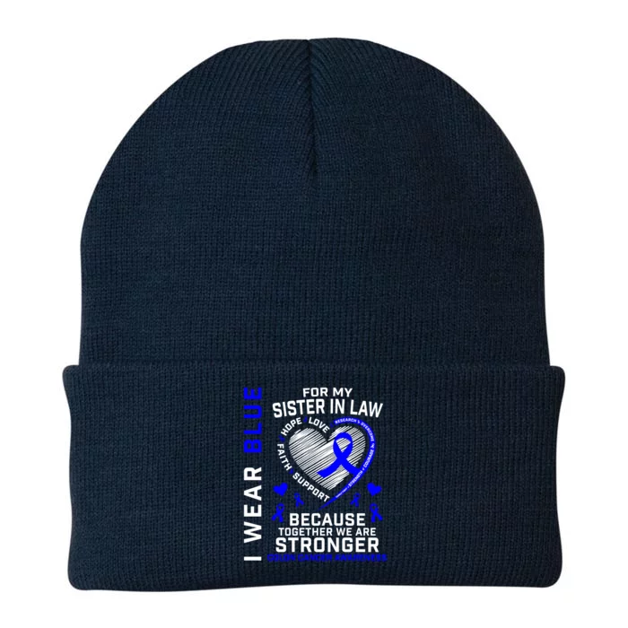 I Wear Blue For My Sister In Law Colon Cancer Awareness Gift Knit Cap Winter Beanie