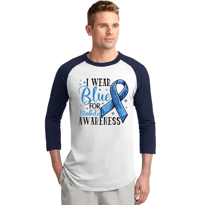 I Wear Blue For Diabetes Awareness Baseball Sleeve Shirt