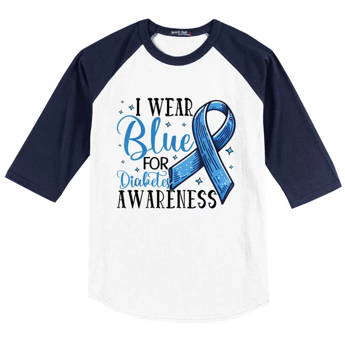 I Wear Blue For Diabetes Awareness Baseball Sleeve Shirt