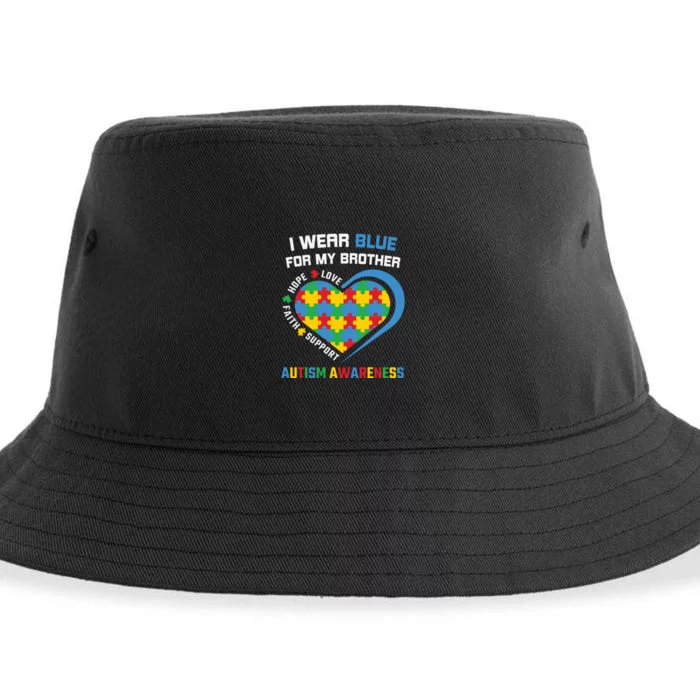 I Wear Blue For My Brother Heart Puzzle Autism Awareness Month Sustainable Bucket Hat