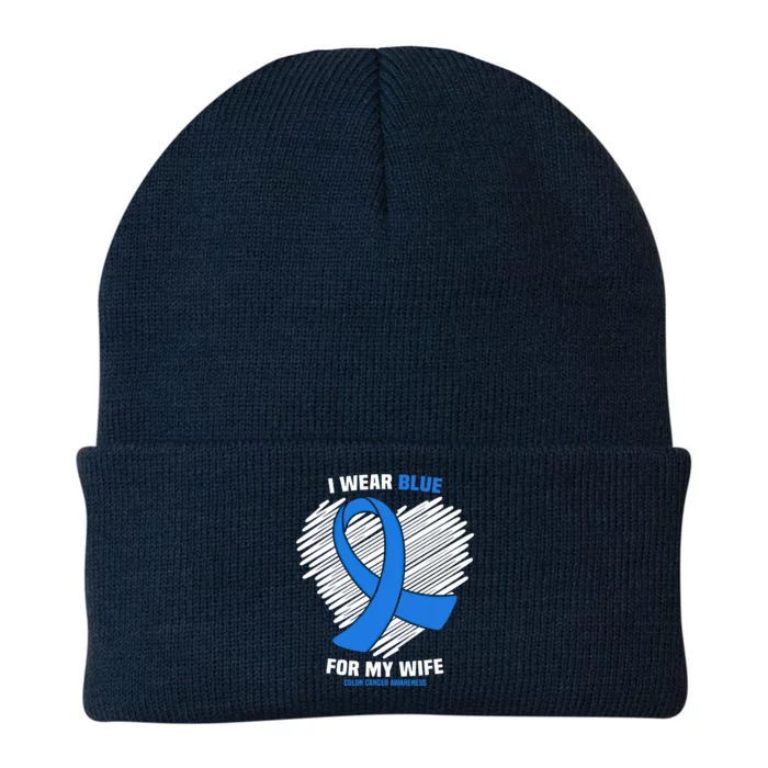 I Wear Blue For My Wife Colon Cancer Awareness Cool Gift Knit Cap Winter Beanie