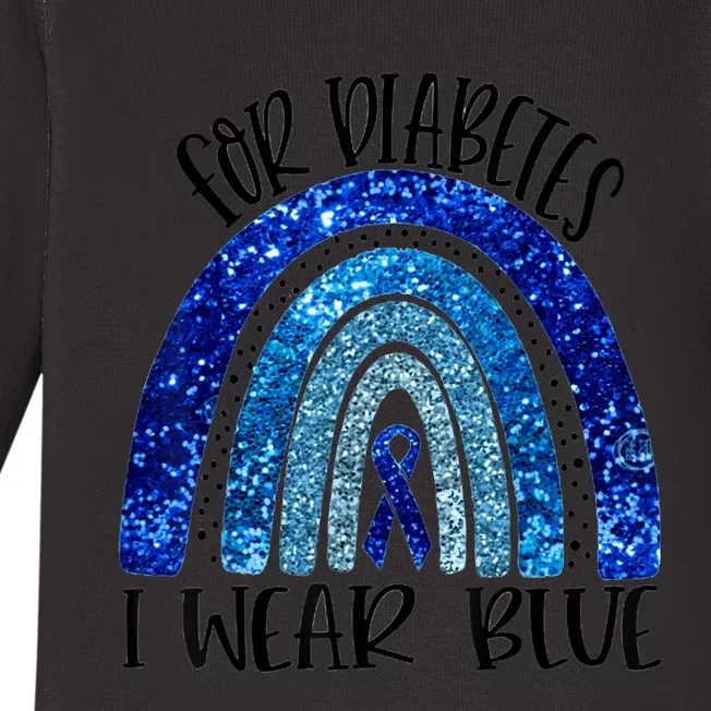 I Wear Blue For Diabetes Awareness Blue Ribbon Rainbow Baby Long Sleeve Bodysuit