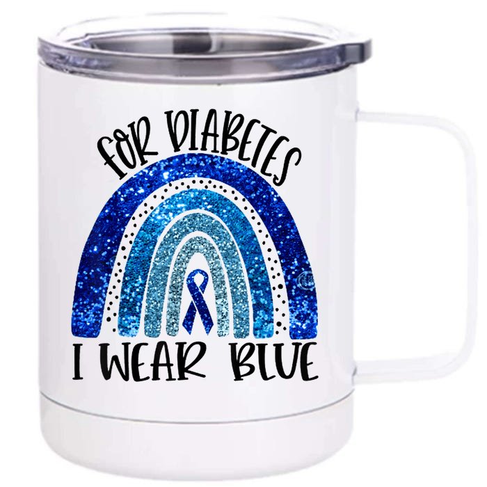 I Wear Blue For Diabetes Awareness Blue Ribbon Rainbow Front & Back 12oz Stainless Steel Tumbler Cup