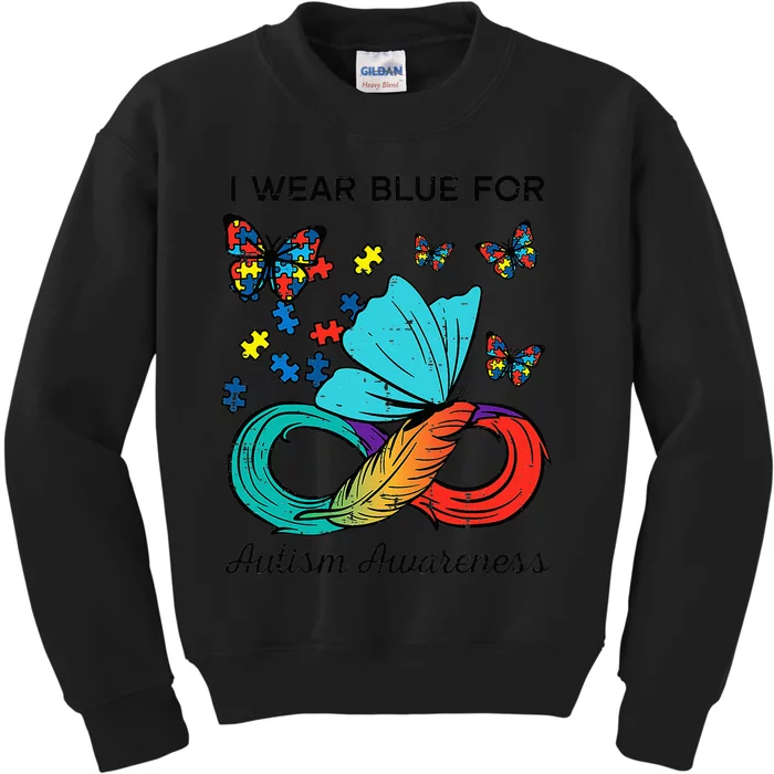 I Wear Blue For Autism Awareness Acceptance Kids Sweatshirt