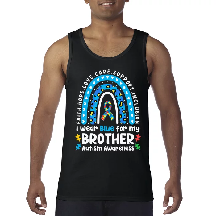 I Wear Blue for My Brother Leopard Rainbow Autism Awareness Tank Top