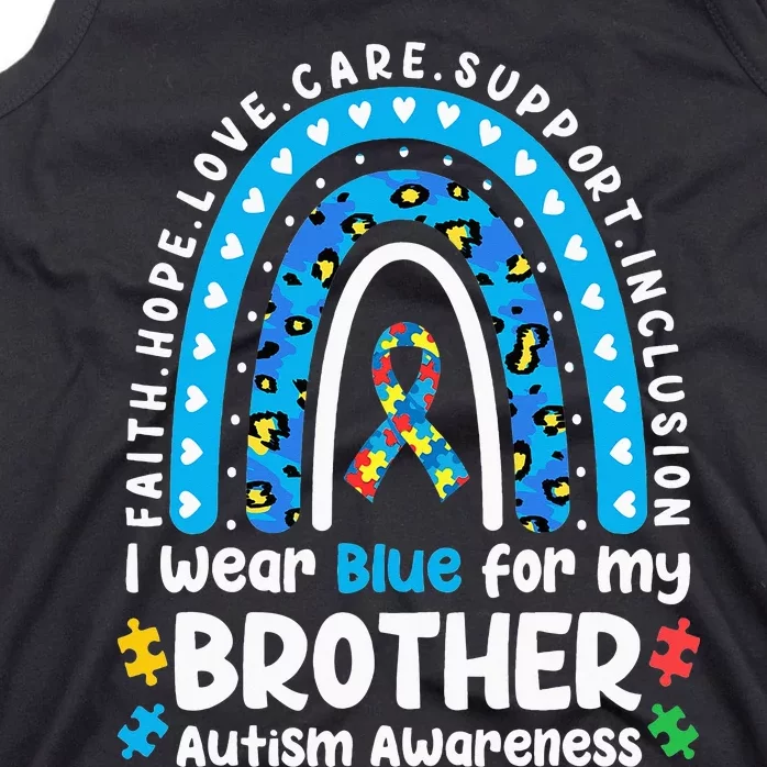 I Wear Blue for My Brother Leopard Rainbow Autism Awareness Tank Top