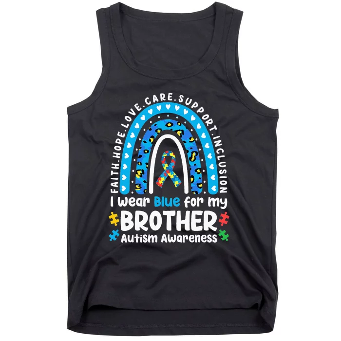 I Wear Blue for My Brother Leopard Rainbow Autism Awareness Tank Top