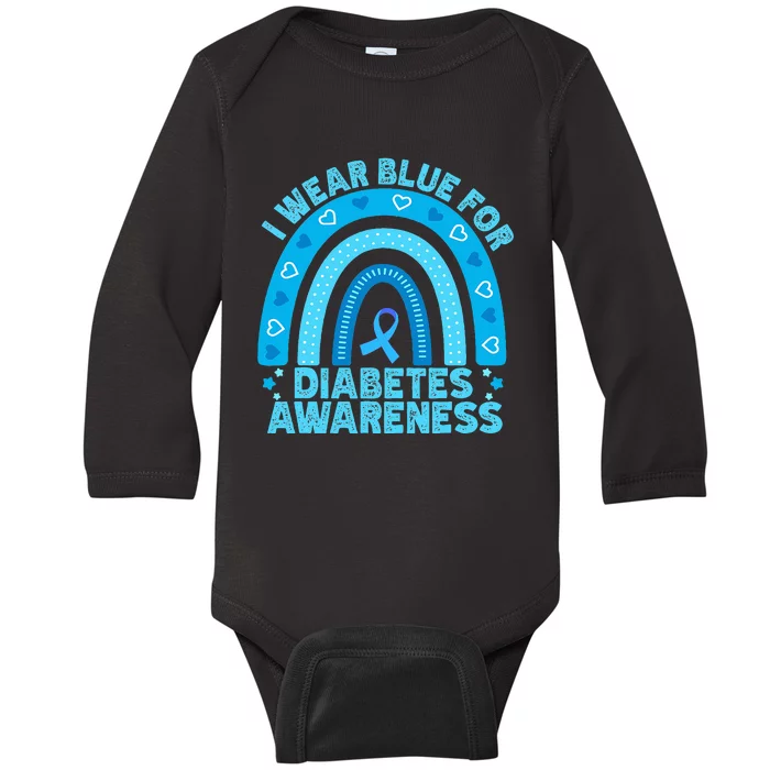 I Wear Blue For Diabetes Awareness Rainbow Diabetic Baby Long Sleeve Bodysuit