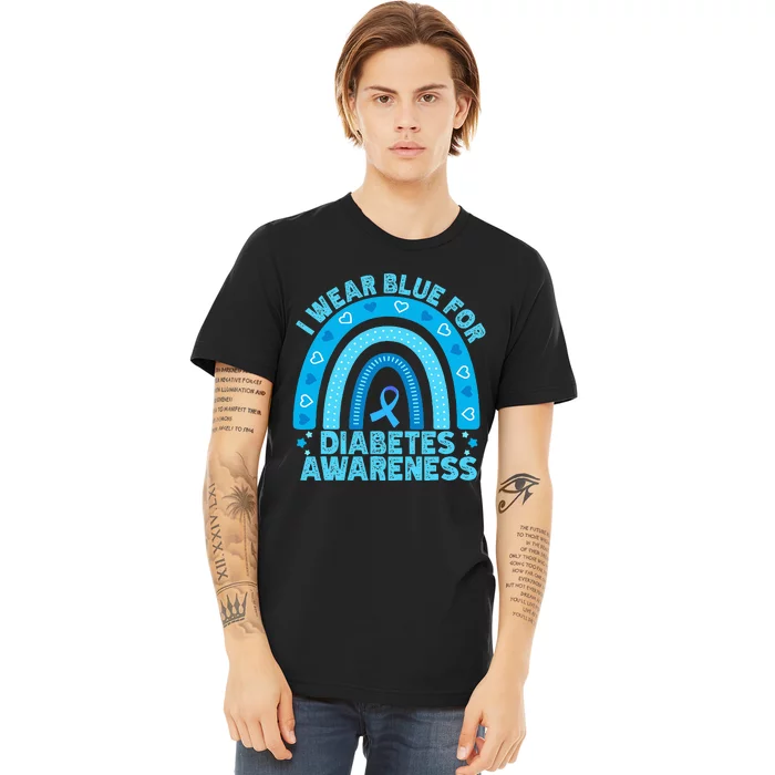 I Wear Blue For Diabetes Awareness Rainbow Diabetic Premium T-Shirt