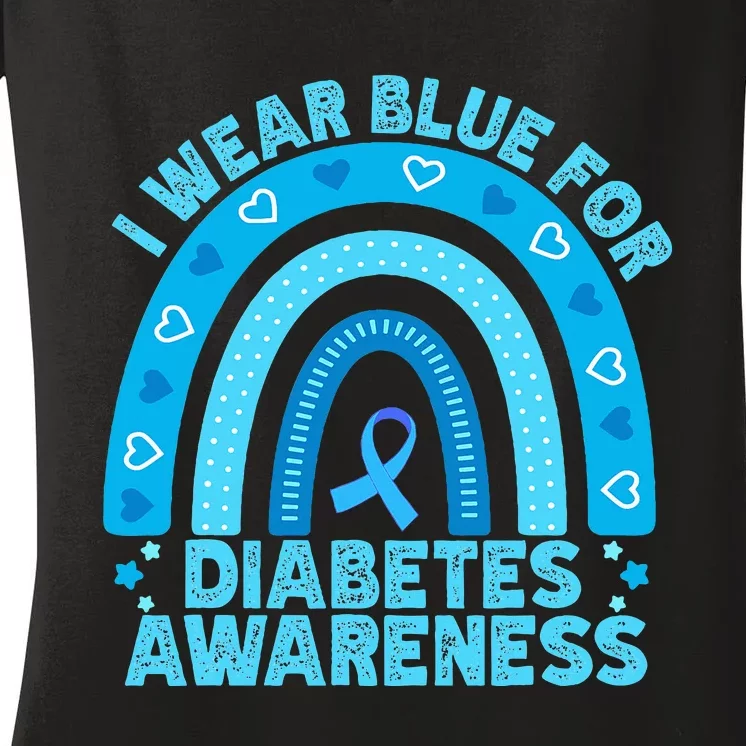 I Wear Blue For Diabetes Awareness Rainbow Diabetic Women's V-Neck T-Shirt