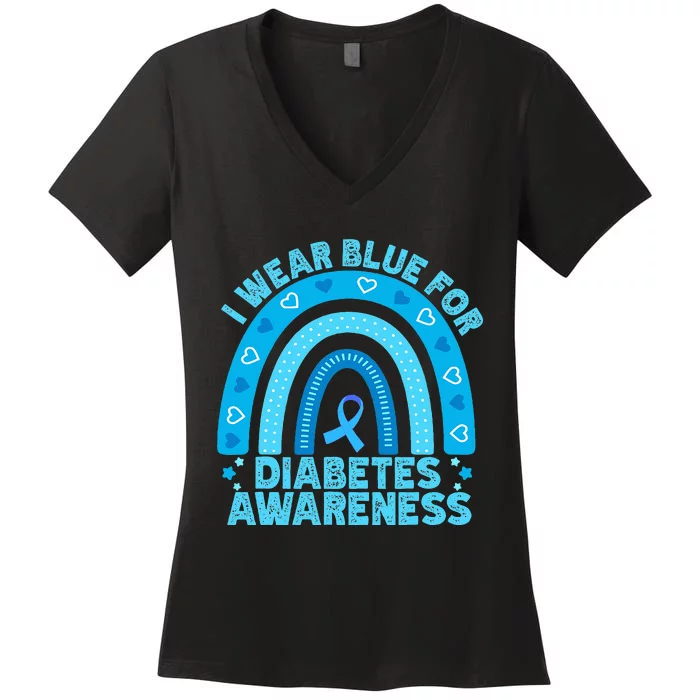 I Wear Blue For Diabetes Awareness Rainbow Diabetic Women's V-Neck T-Shirt