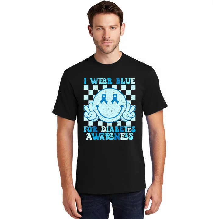 I Wear Blue For Diabetes Awareness month Smile Face Diabetic Tall T-Shirt