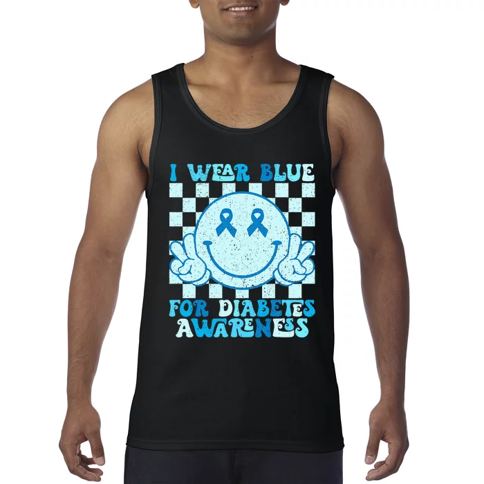 I Wear Blue For Diabetes Awareness month Smile Face Diabetic Tank Top