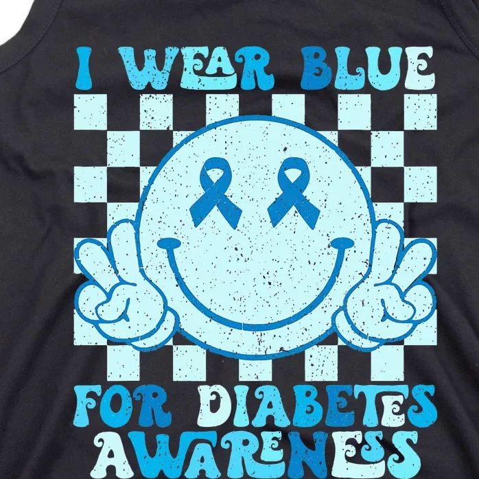 I Wear Blue For Diabetes Awareness month Smile Face Diabetic Tank Top