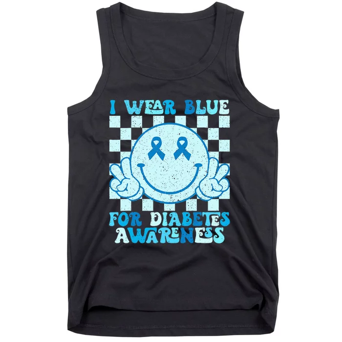 I Wear Blue For Diabetes Awareness month Smile Face Diabetic Tank Top