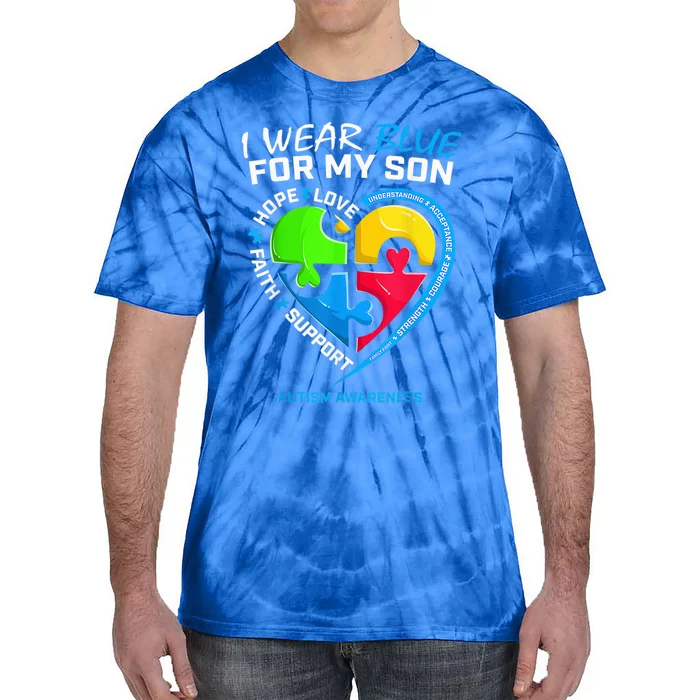 I Wear Blue For My Son Autism Awareness Tie-Dye T-Shirt