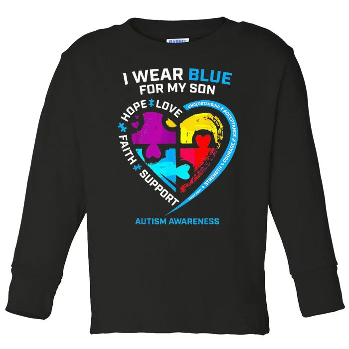 I Wear Blue For My Son Autism Awareness Gifts For Mom Toddler Long Sleeve Shirt