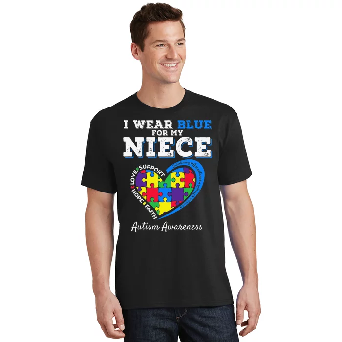 I Wear Blue For My Niece Aunt Uncle Autism Awareness T-Shirt