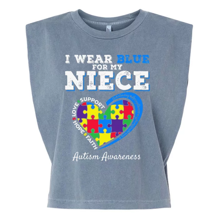 I Wear Blue For My Niece Aunt Uncle Autism Awareness Garment-Dyed Women's Muscle Tee