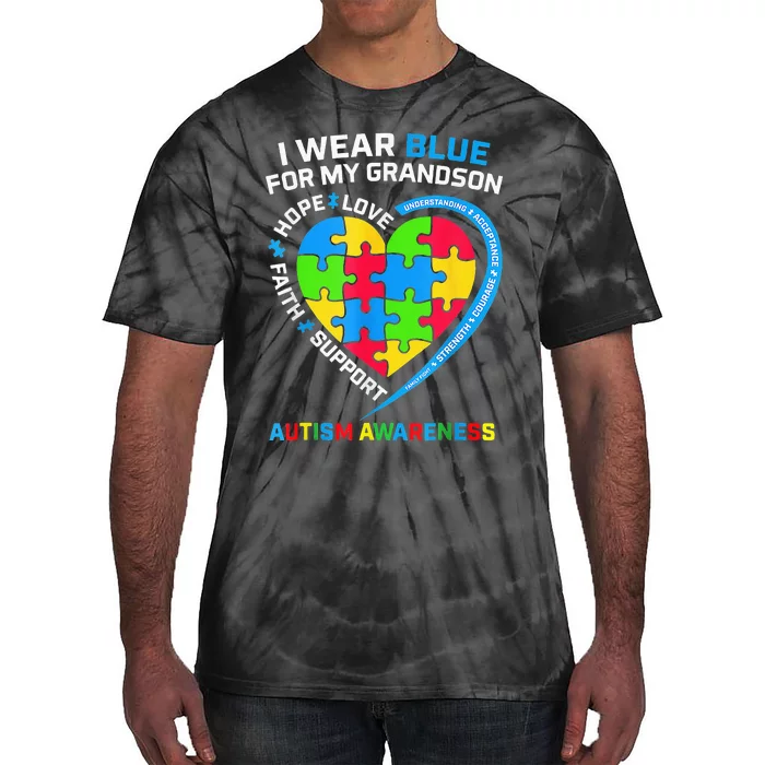 I Wear Blue For My Grandson Autism Awareness Tie-Dye T-Shirt