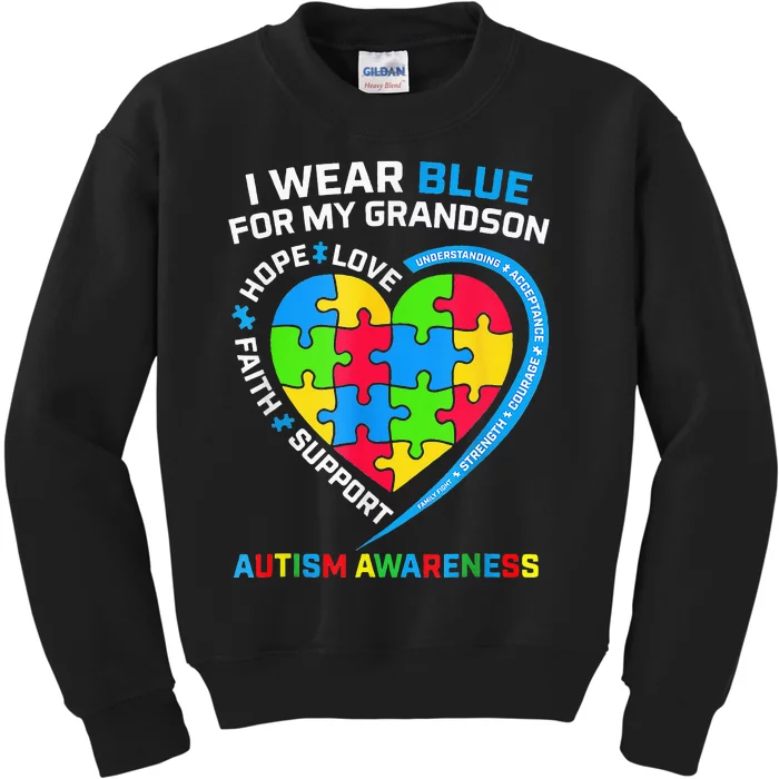 I Wear Blue For My Grandson Autism Awareness Kids Sweatshirt